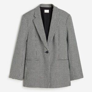 H&M Blazer Women Medium Black White Houndstooth Tailored Office Classic
